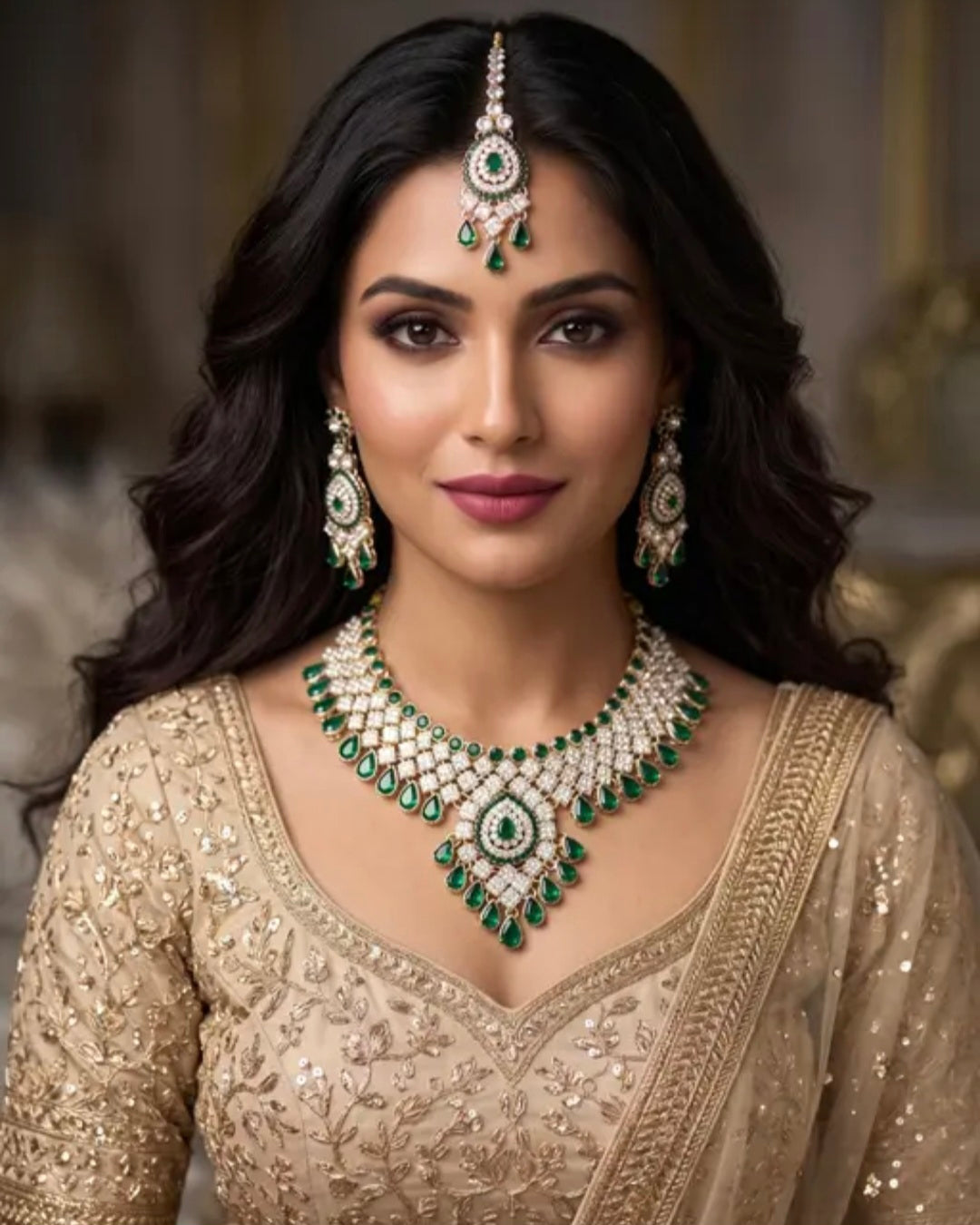 Bollywood désigner mariage sari parure vert 3 pièces Image principale du produit