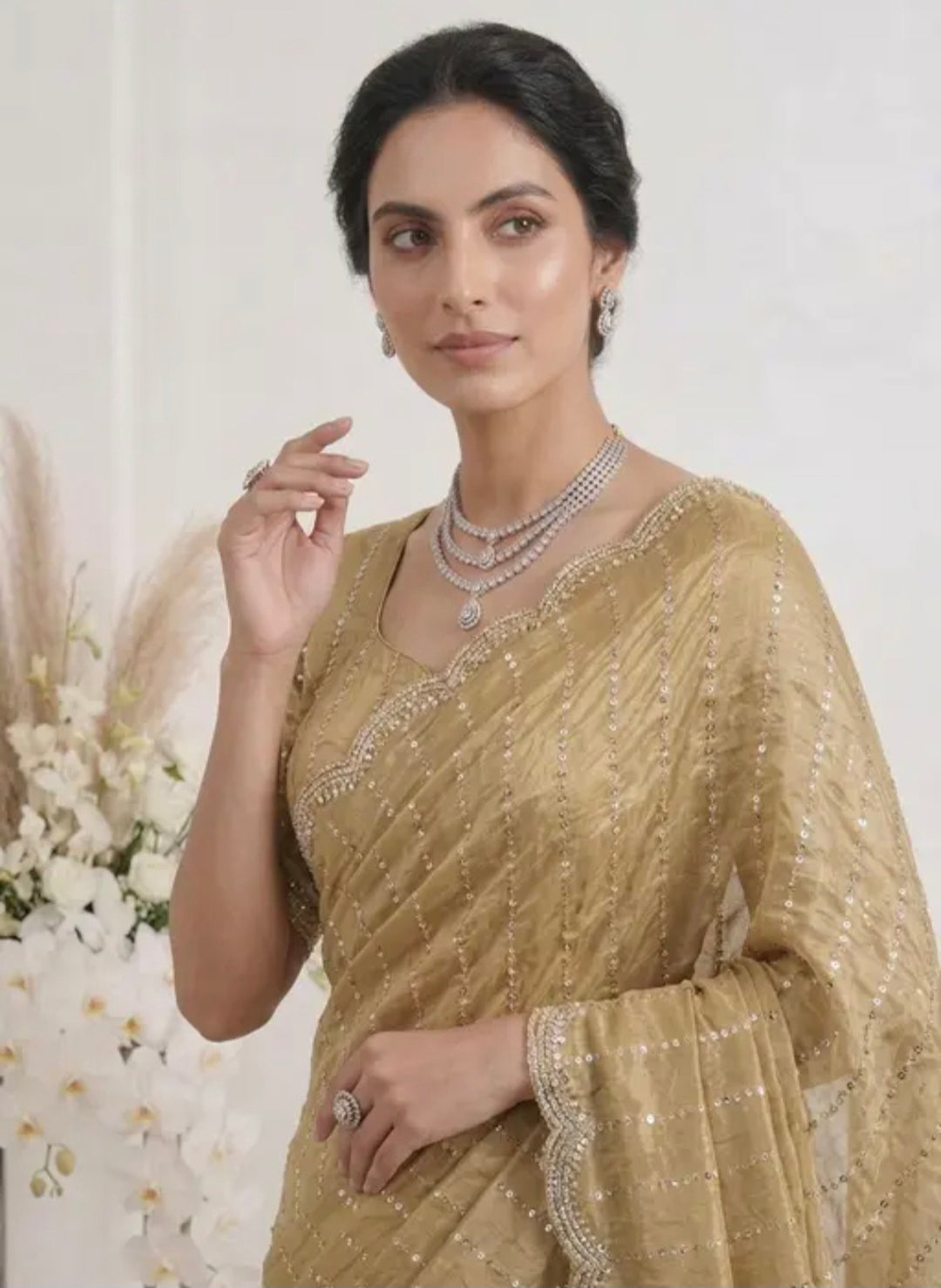 Bollywood désigner mariage sari couleur or