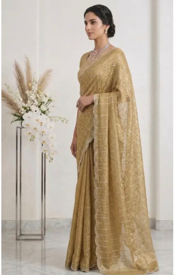 Bollywood désigner mariage sari couleur or