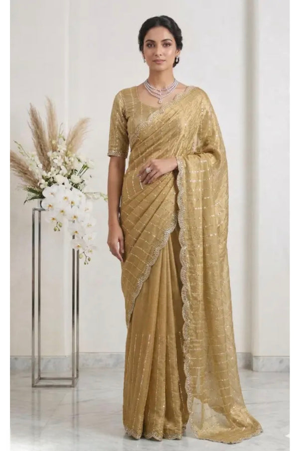 Bollywood désigner mariage sari couleur or