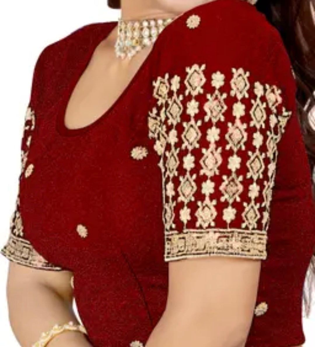 Bollywood Designer Wedding Red Sari Blouse with Sequins XL Main image