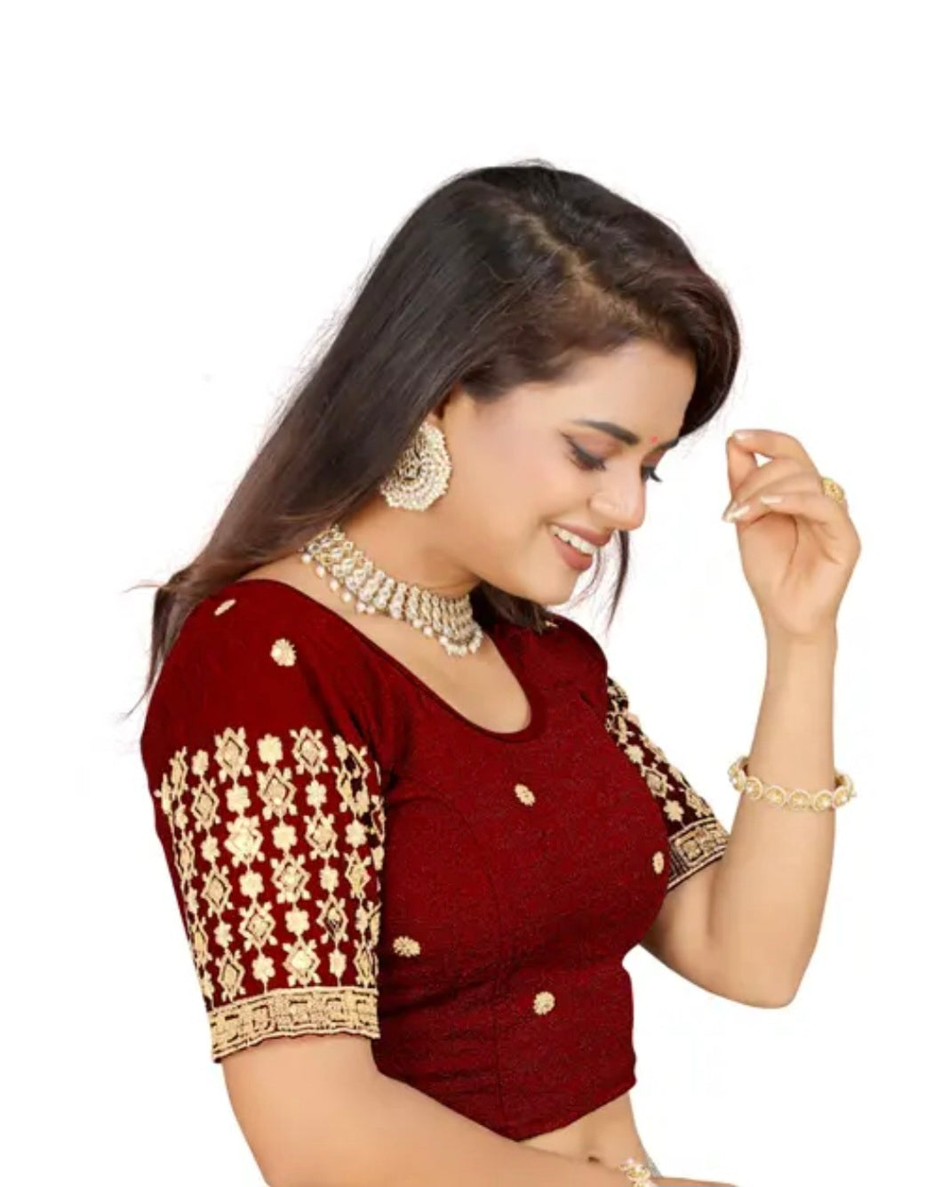 Bollywood désigner mariage sari blouse rouge avec sequins Xl