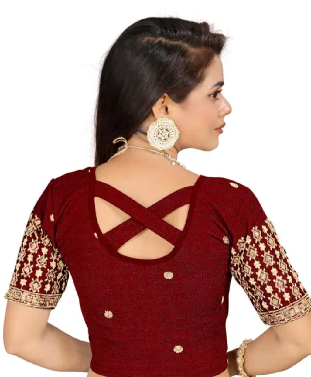 Bollywood désigner mariage sari blouse rouge avec sequins Xl