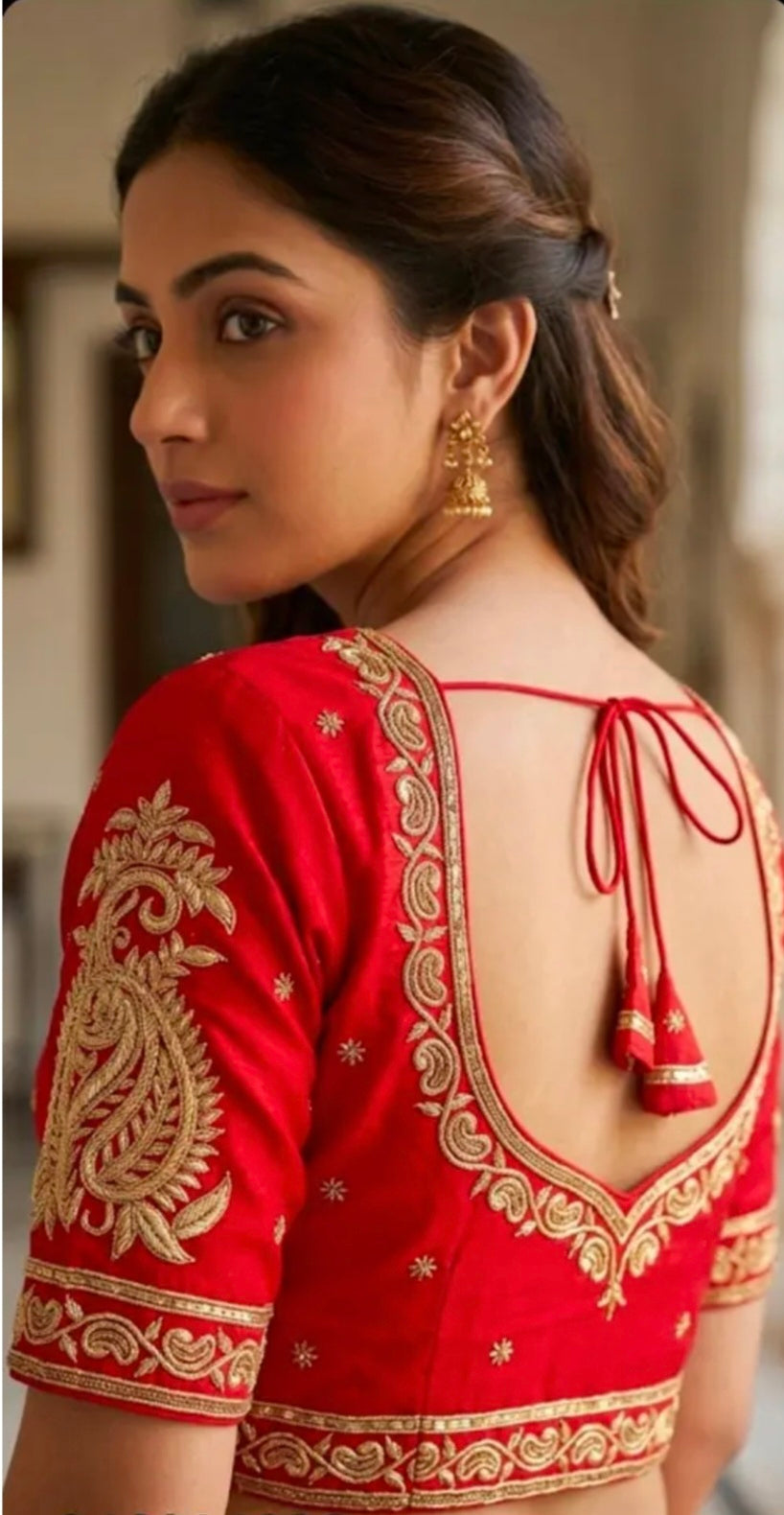 Bollywood désigner mariage sari blouse rouge brodé taille 36 Image secondaire du produit