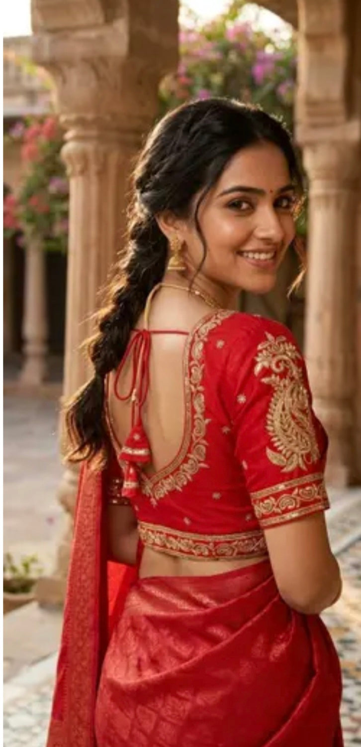 Bollywood wedding sari red embroidered blouse size 36