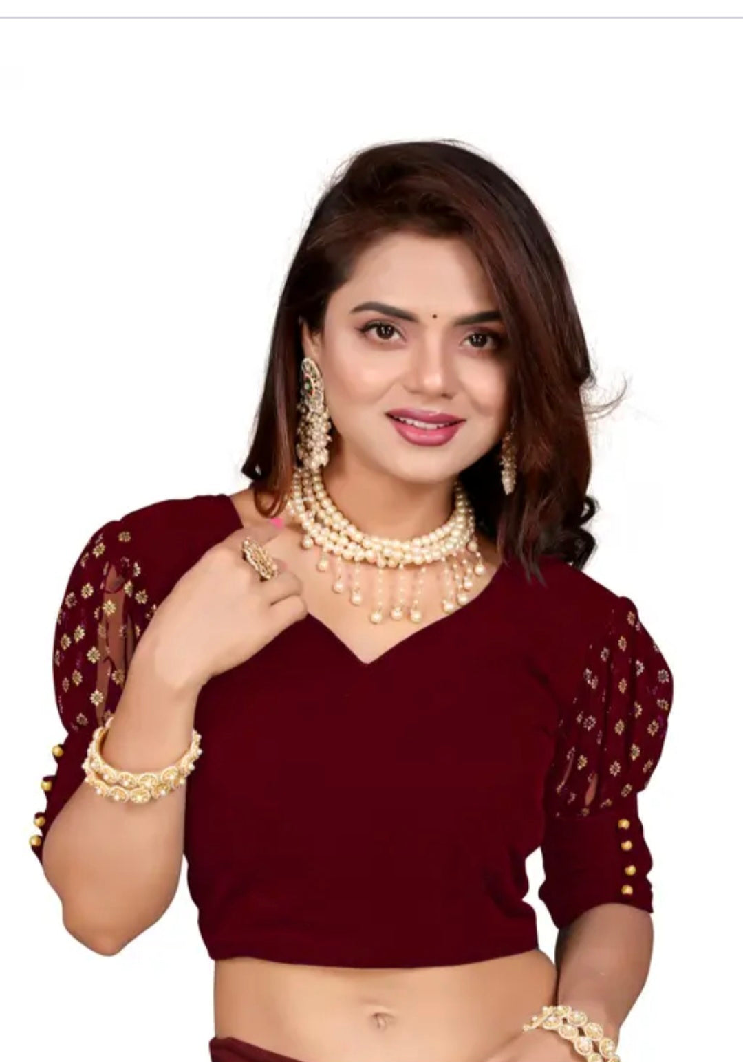 Bollywood désigner mariage sari bordeaux taille 36/38 Image secondaire du produit