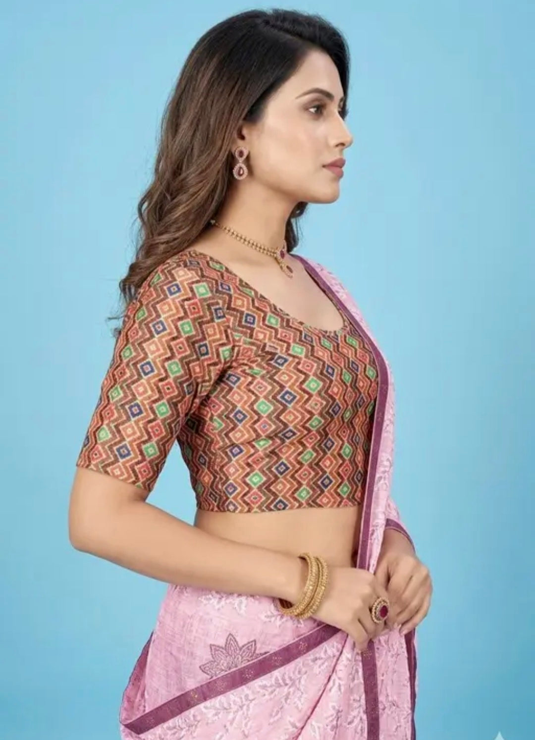 Bollywood désigner sari blouse multicolore taille 40 Image principale du produit