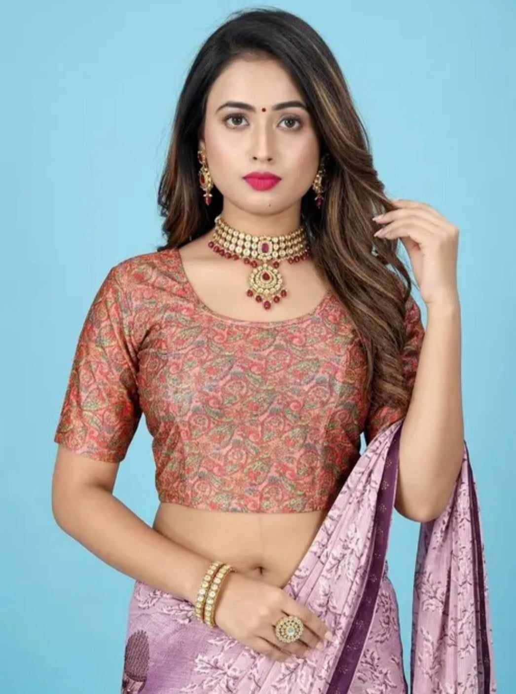 Bollywood designer multicolored sari blouse size 42 Main image