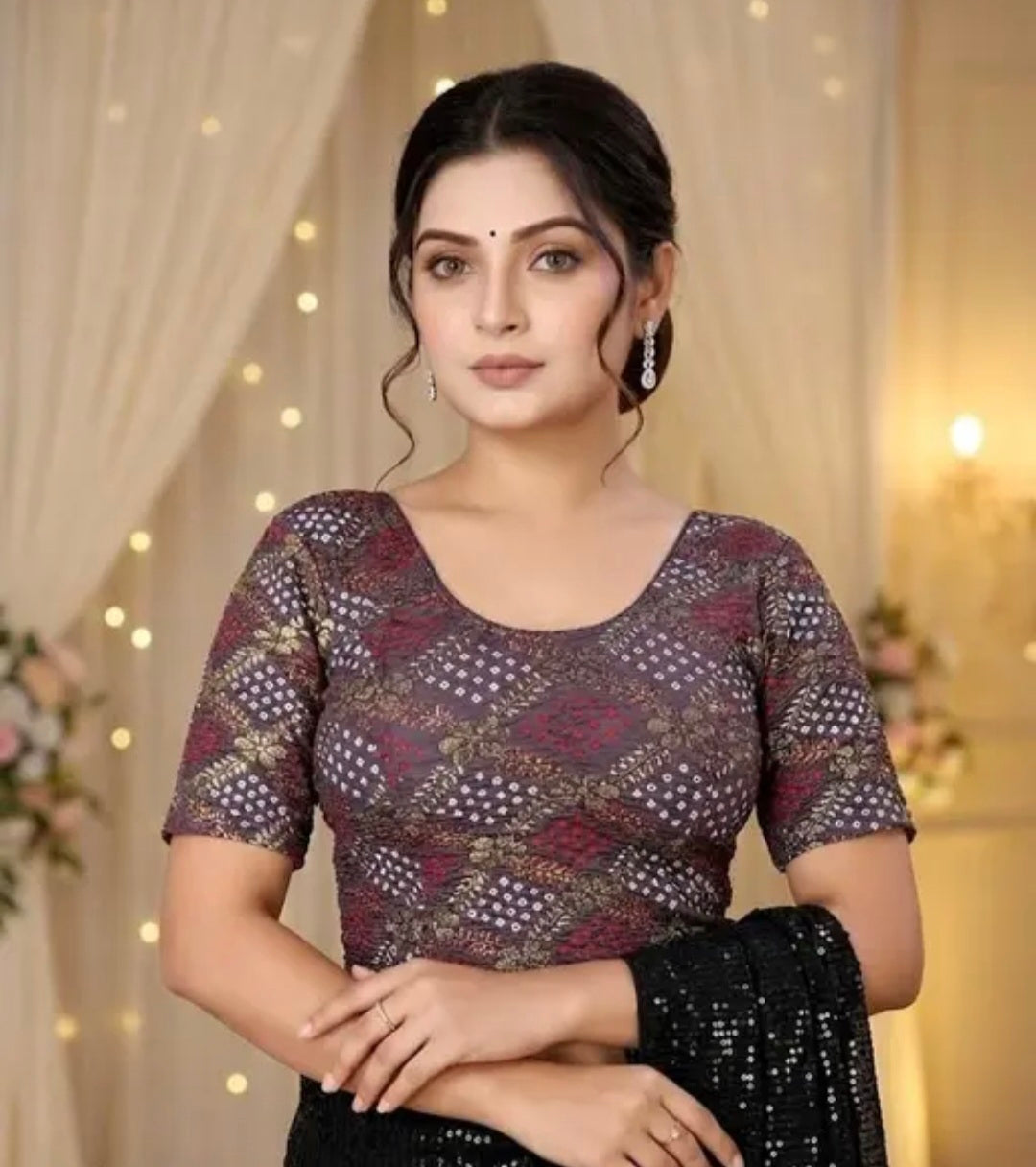 Bollywood designer multicolored sari blouse size 40 Main image