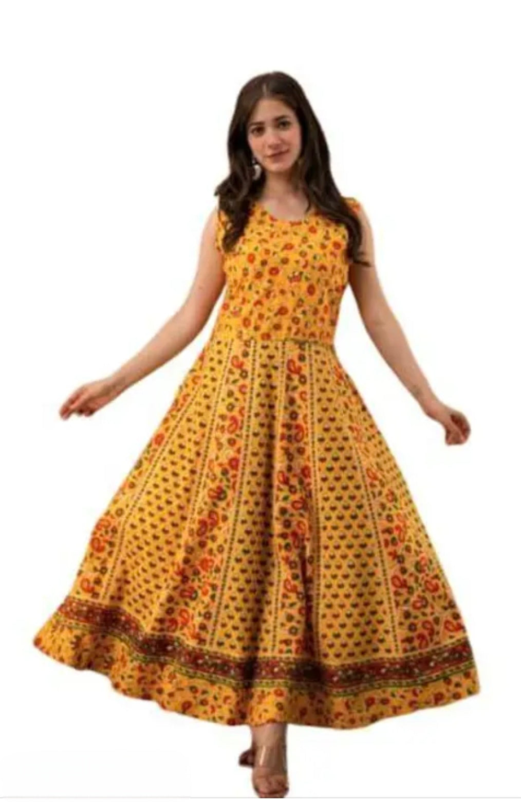 Bollywood désigner jaipuri robe coton jaune taille 36/40 Image secondaire du produit