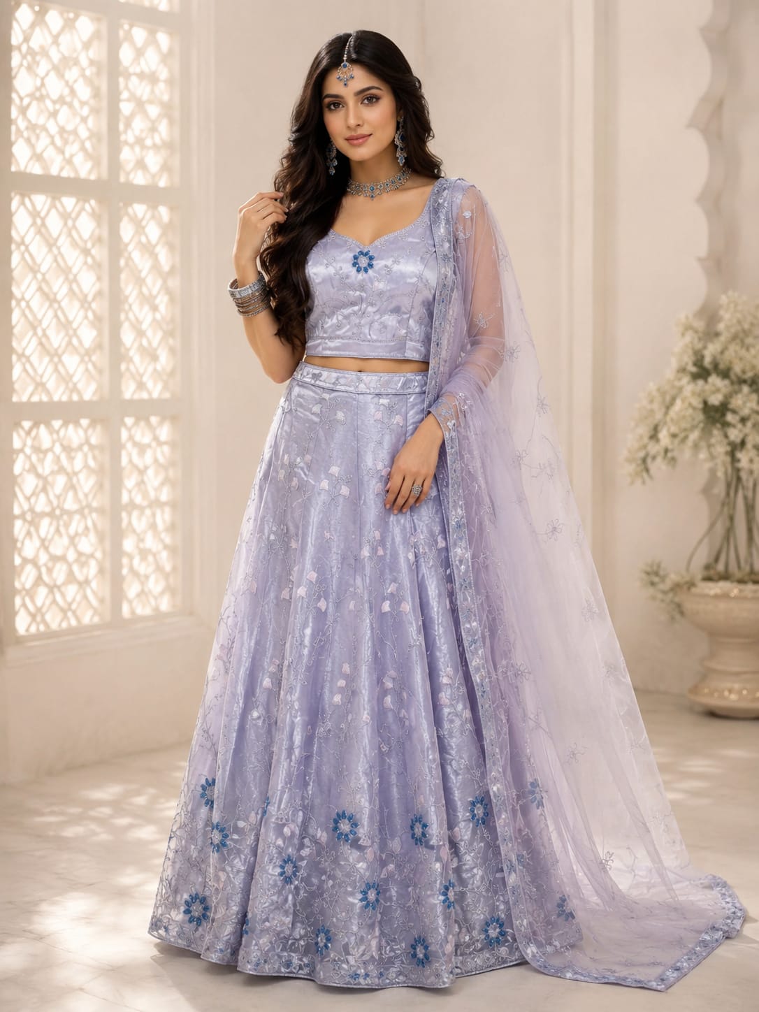 Bollywood pastel purple 3-piece wedding lehenga choli Main image