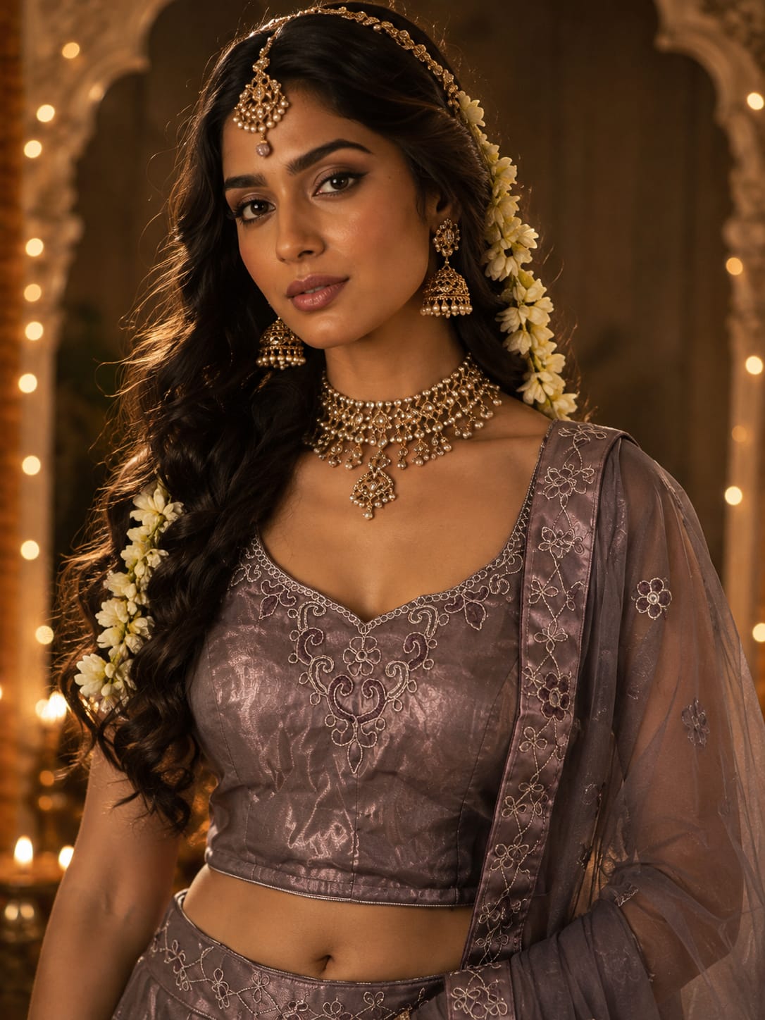 Bollywood Designer Lehanga Choli 3 Pièces Mauve Image secondaire du produit