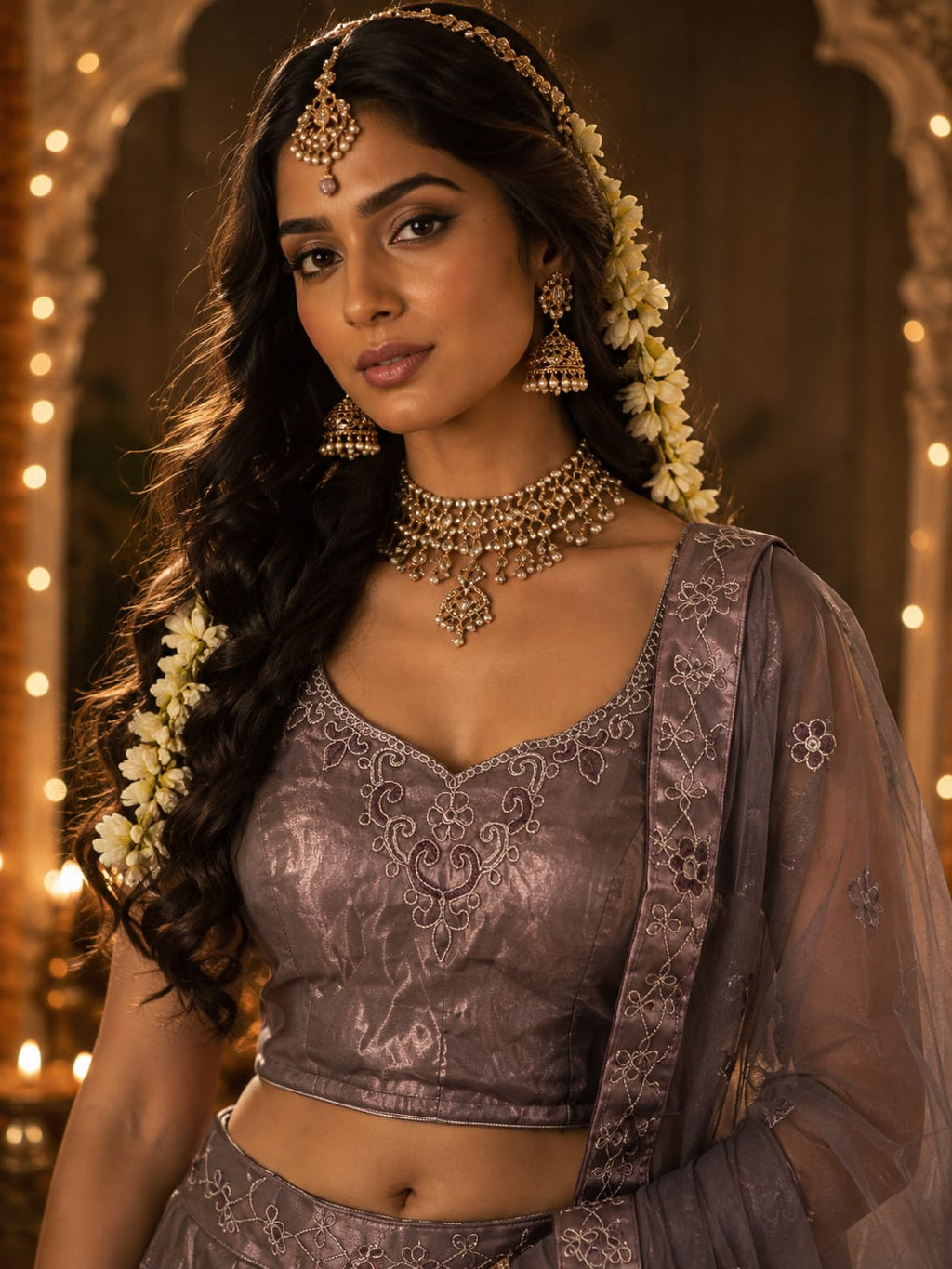 Bollywood Designer 3-Piece Mauve Lehenga Choli