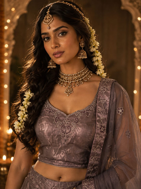 Bollywood Designer 3-Piece Mauve Lehenga Choli