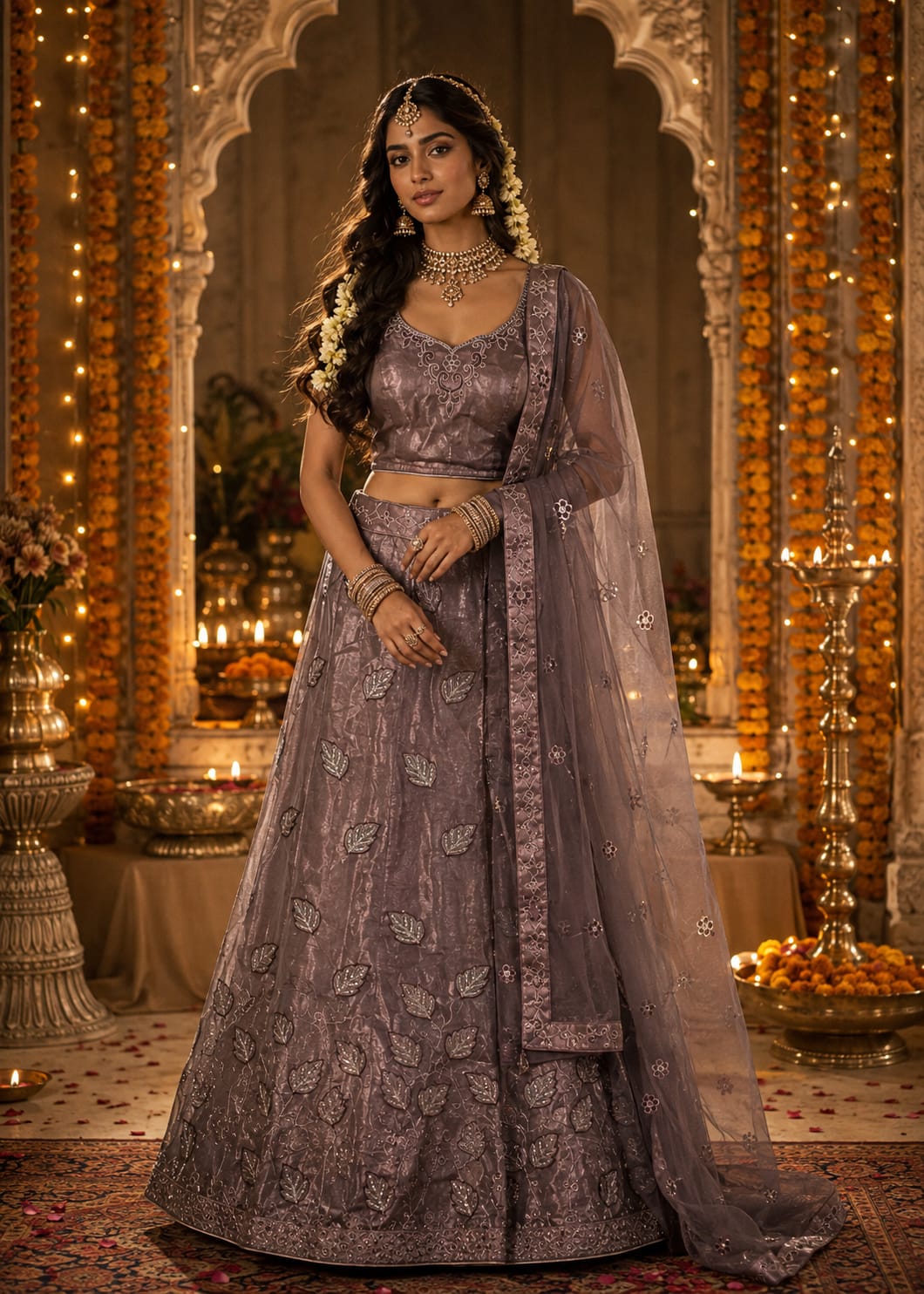Bollywood Designer Lehanga Choli 3 Pièces Mauve Image principale du produit