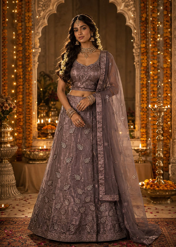 Bollywood Designer 3-Piece Mauve Lehenga Choli