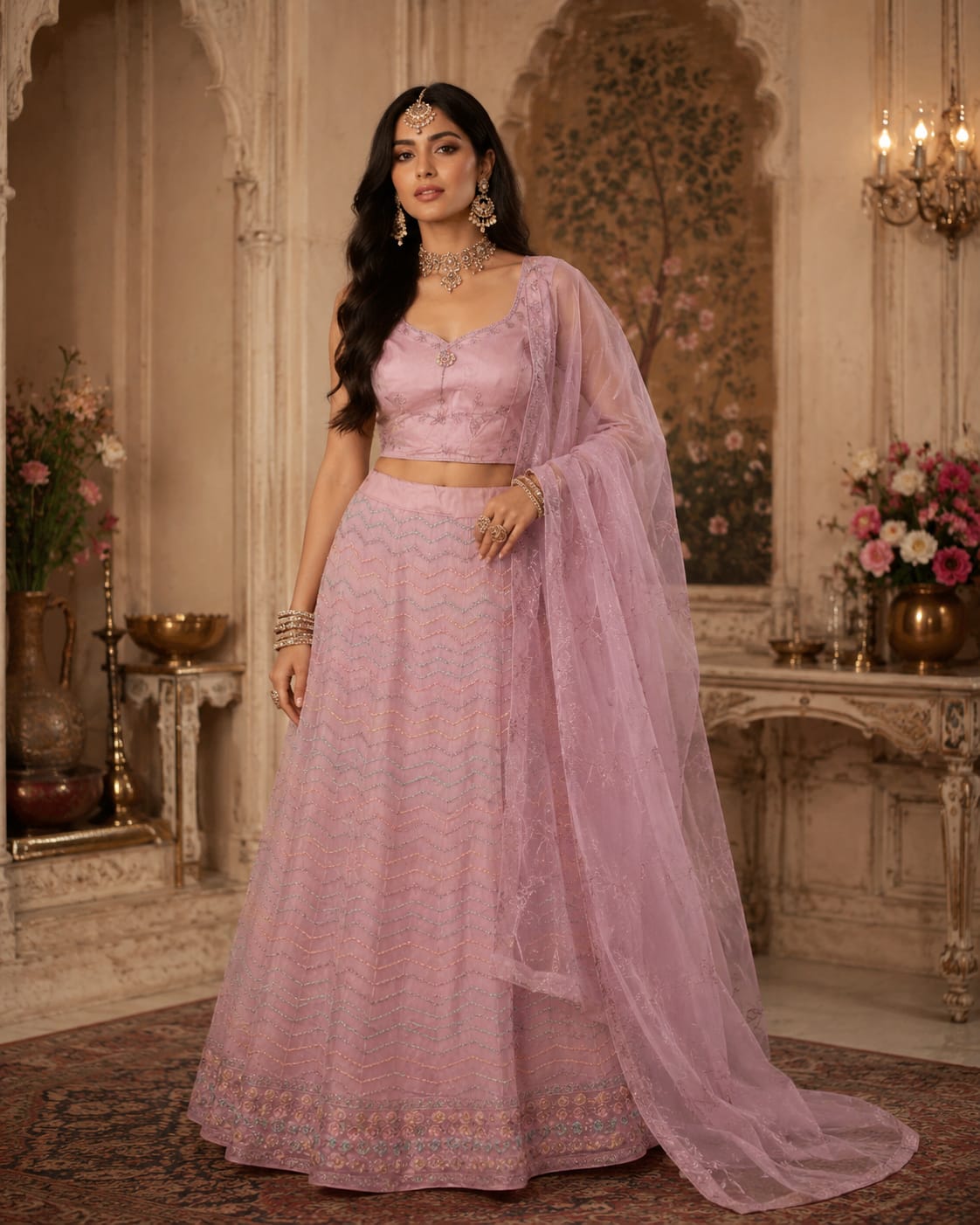 Bollywood Designer Rose 3-piece Lehenga Choli