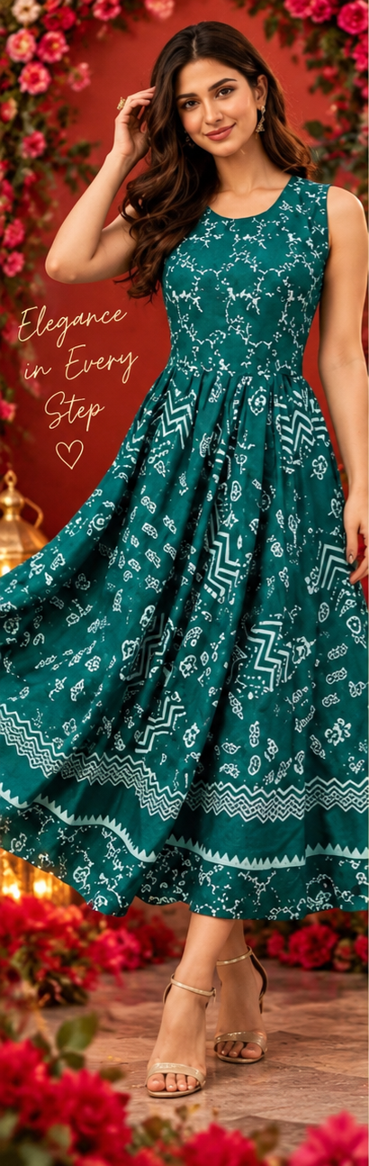 Bollywood désigner jaipur coton robe vert taille M Image secondaire du produit