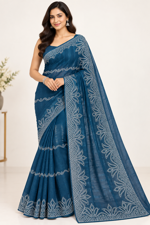 Indian désigner sari bleu vert avec argenté