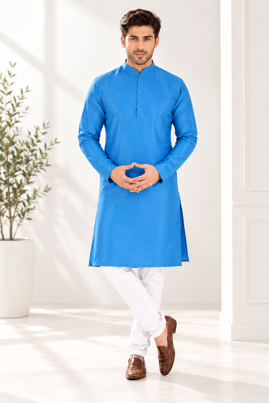 Indian kurta homme bleu et blanc taille XXXL Image principale du produit
