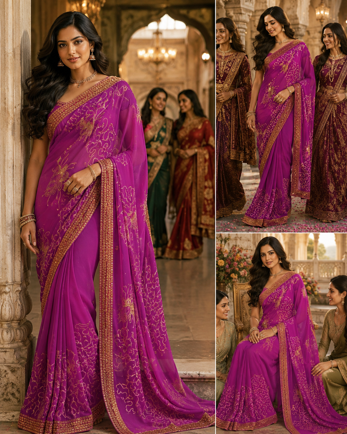 Bollywood désigner mariage sari rose fushia sans blouse Image principale du produit