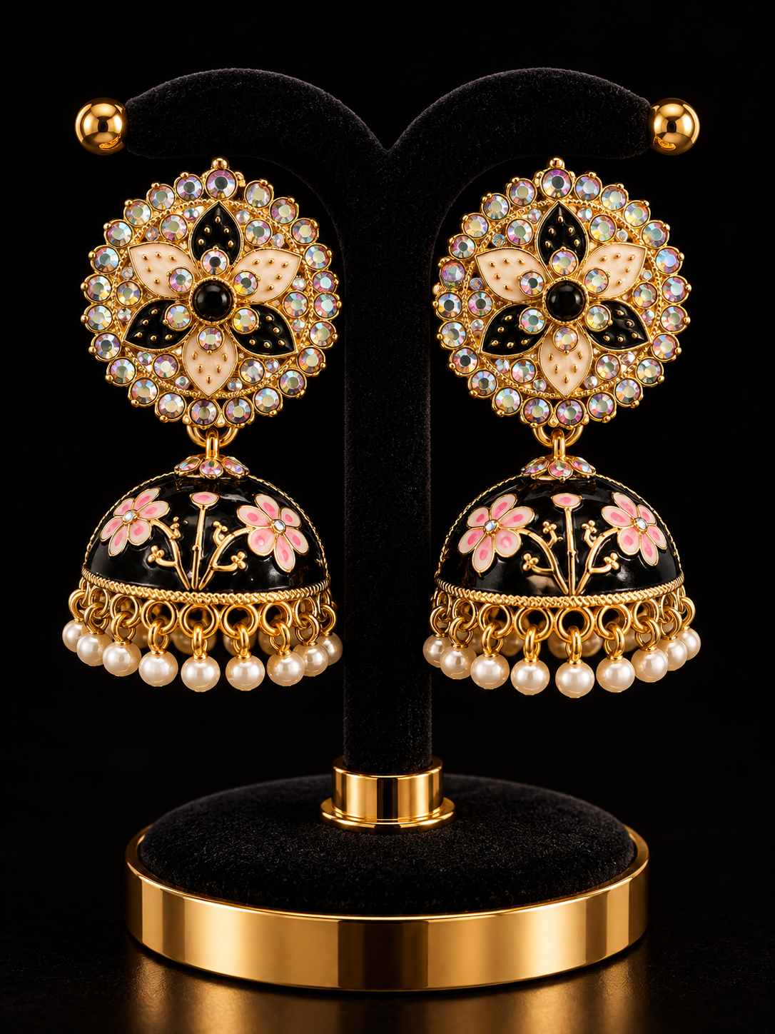 Black and gold Indian jhumka earrings Secondary image