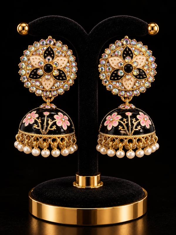 Black and gold Indian jhumka earrings