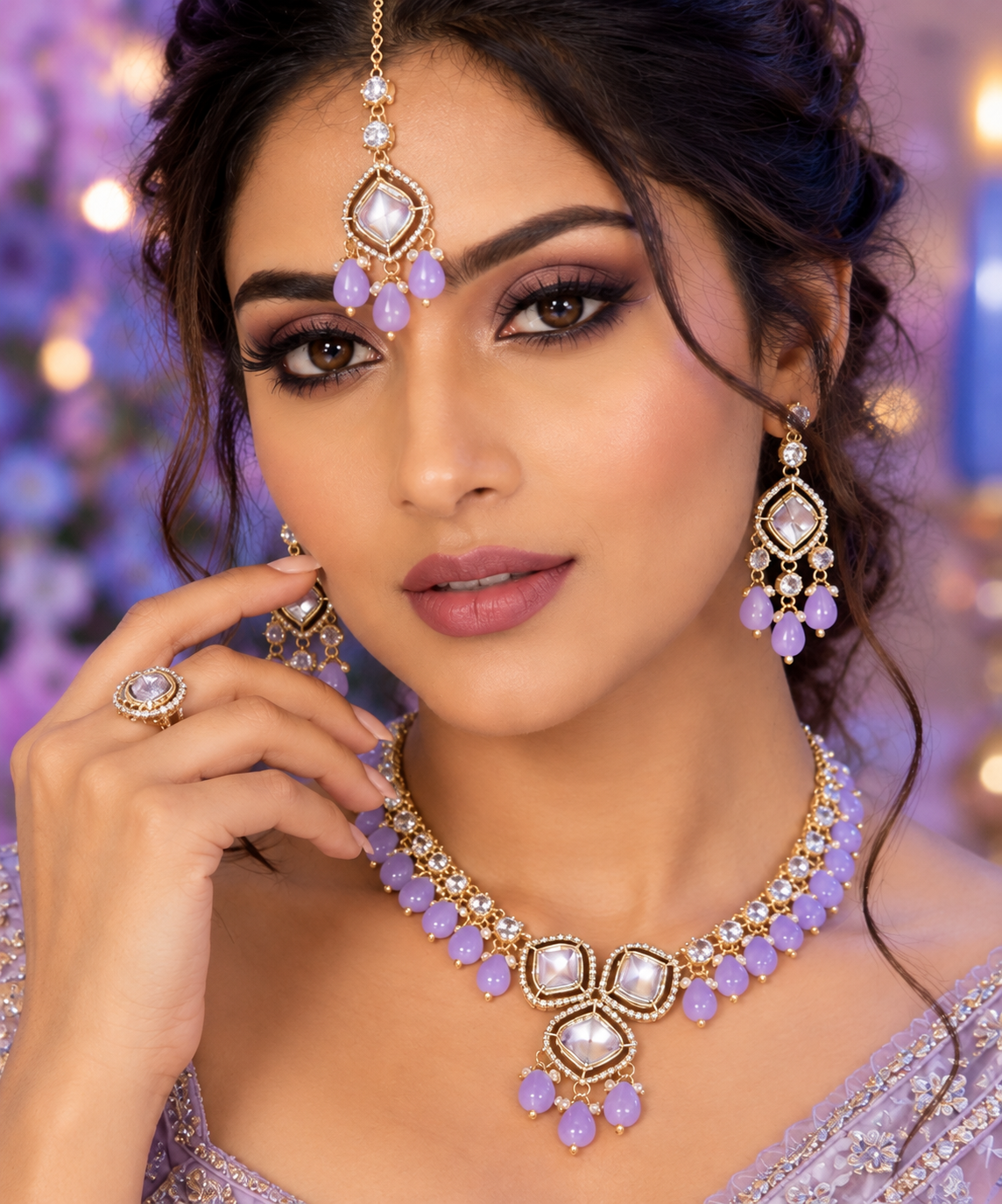 Bollywood désigner mariage sari parure violet 3 pièces Image principale du produit