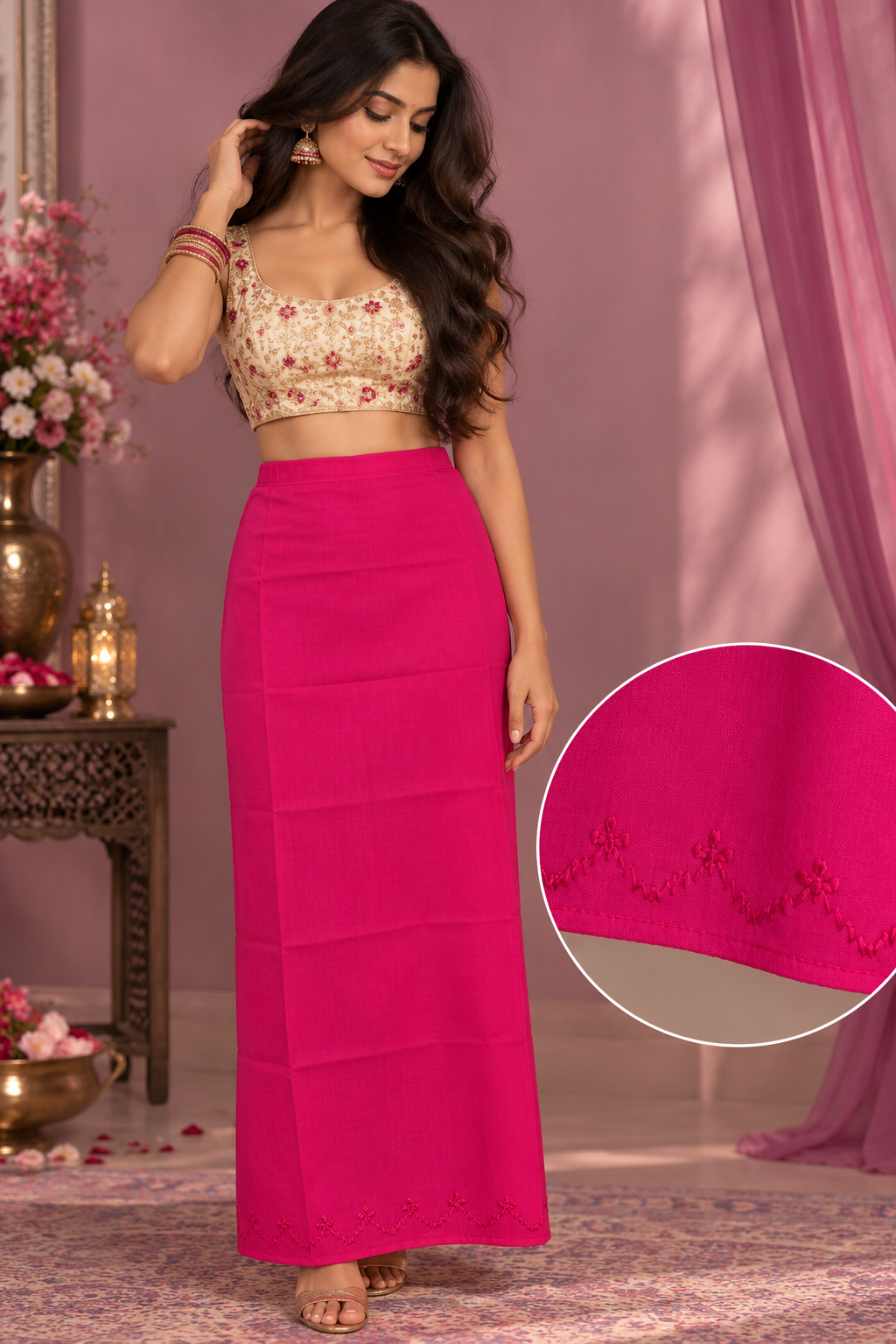Bollywood désigner mariage sari jupon rose fushia coton taille 34/44 Image principale du produit