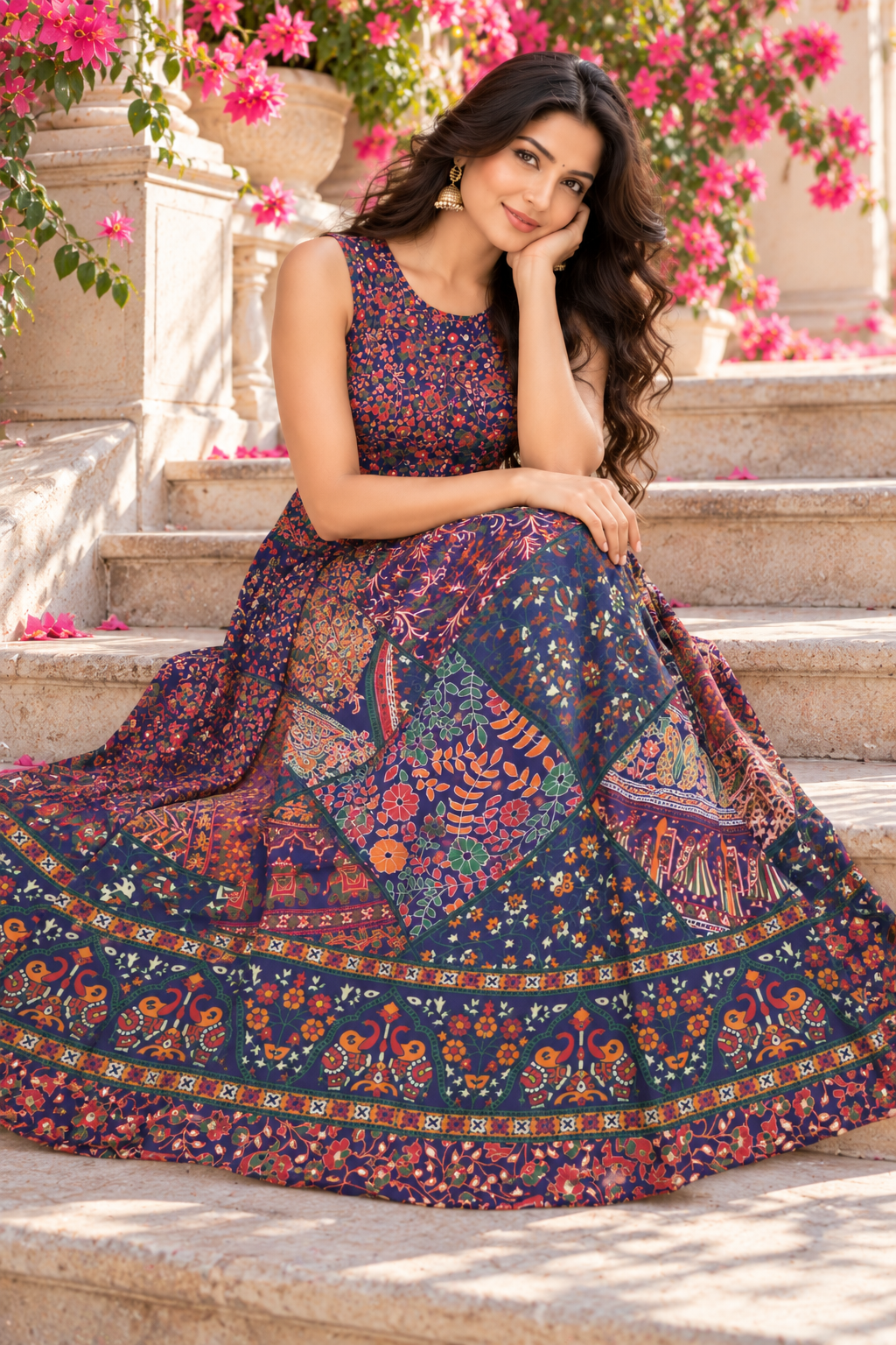 Bollywood désigner jaipuri robe coton multicolore taille 36/40 Image secondaire du produit