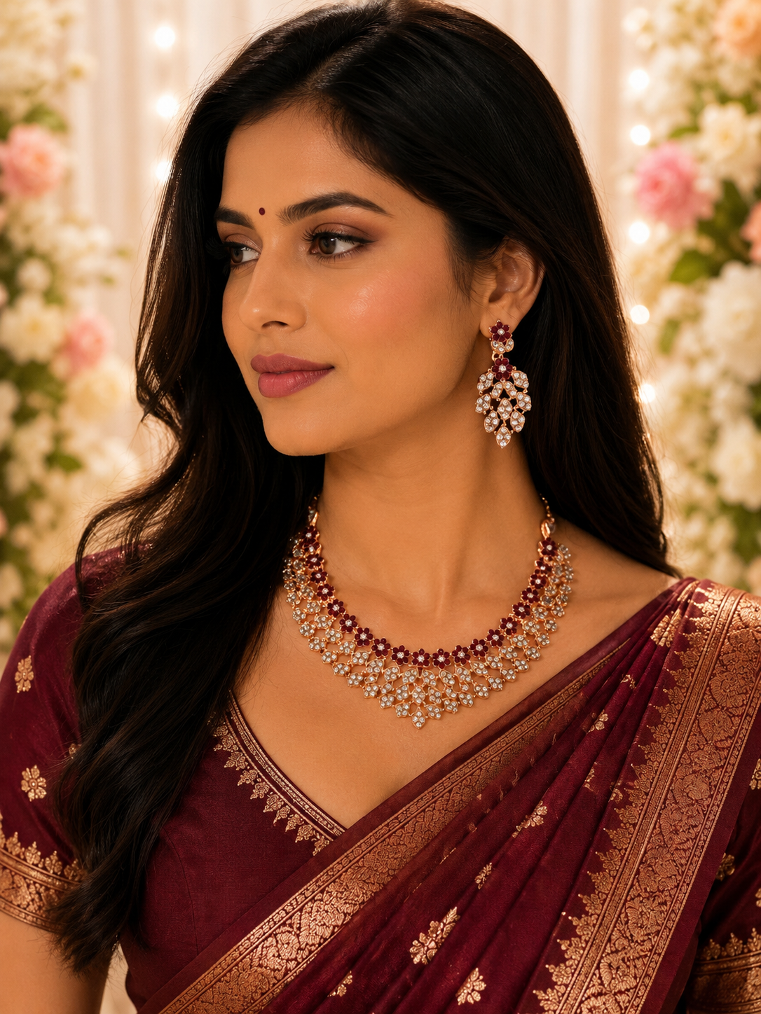 Bollywood désigner parure 2 pièces bordeaux et blanc