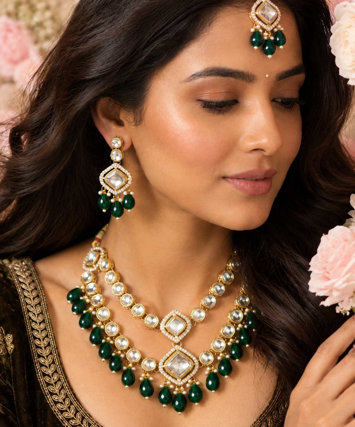 Bollywood désigner mariage sari parure vert 3 pièces Image principale du produit