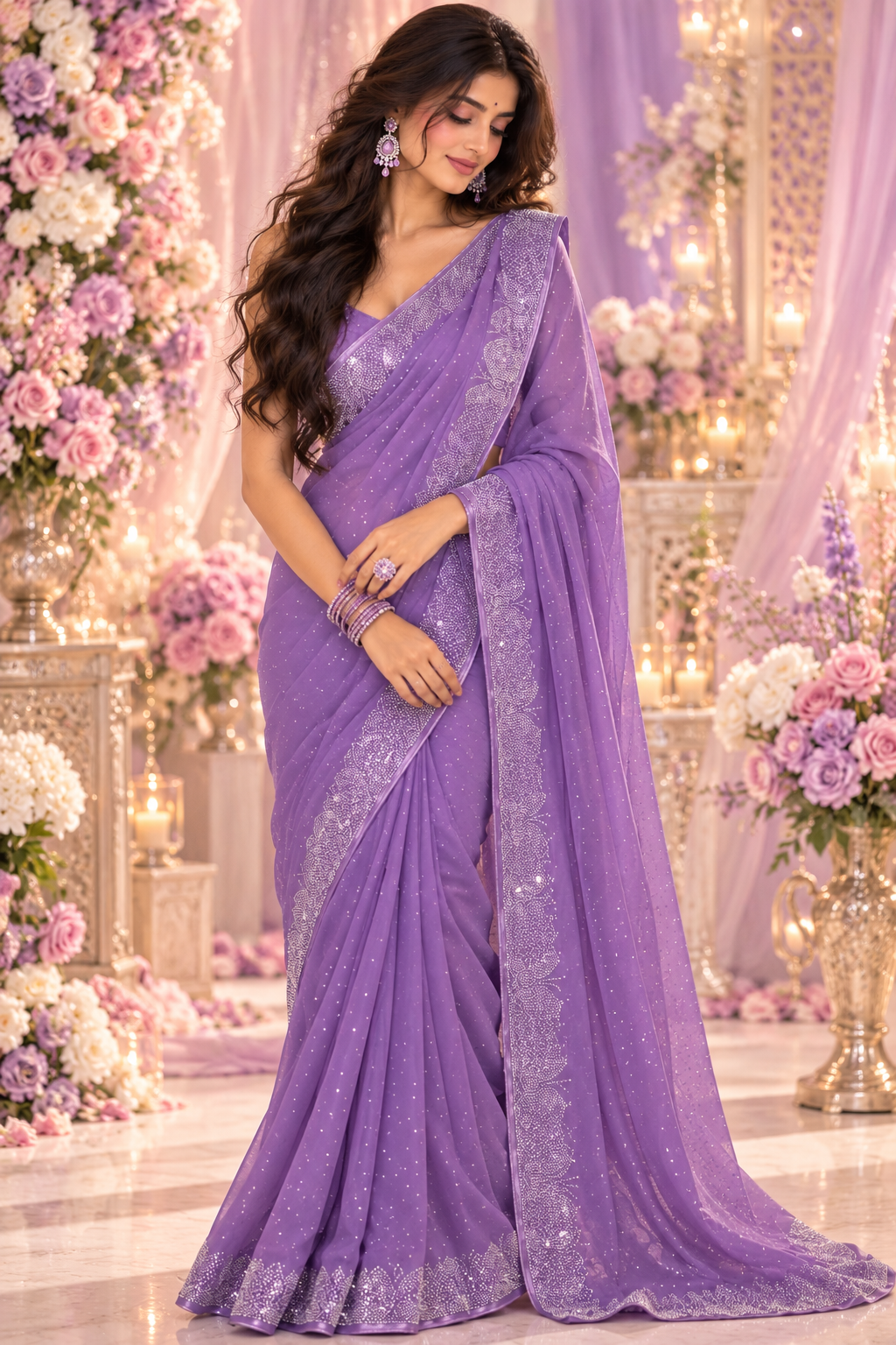 Indian désigner sari lila et argenté