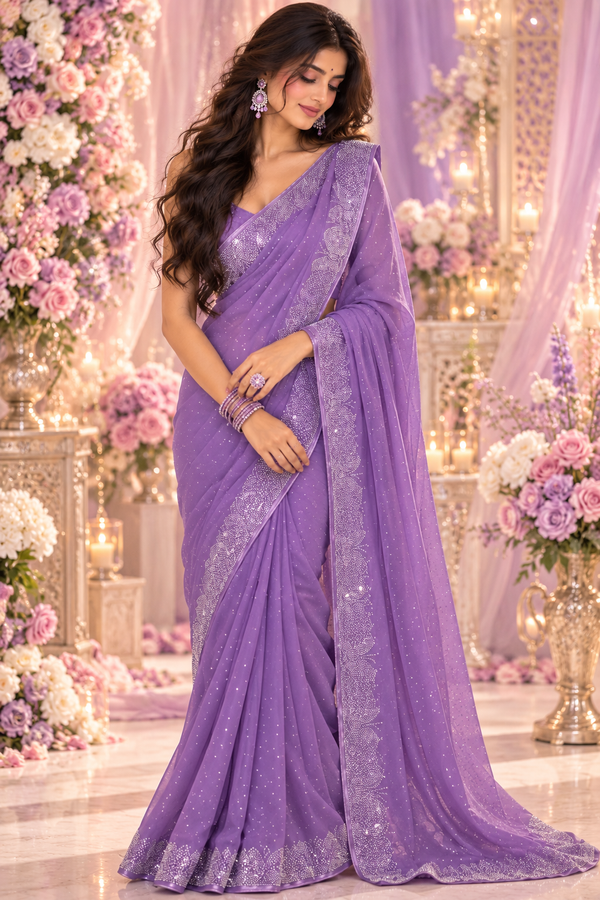 Indian désigner sari lila et argenté