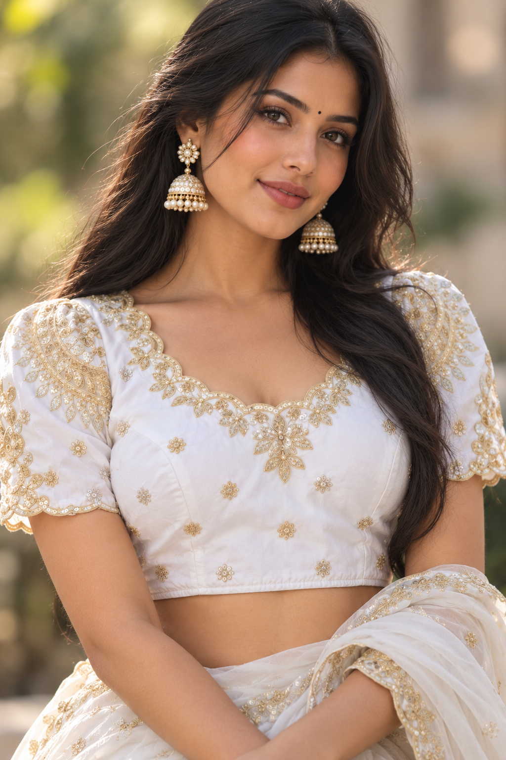 Indian désigner sari blouse blanc et doré taille 38/40
