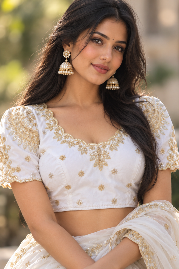 Indian désigner sari blouse blanc et doré taille 38/40