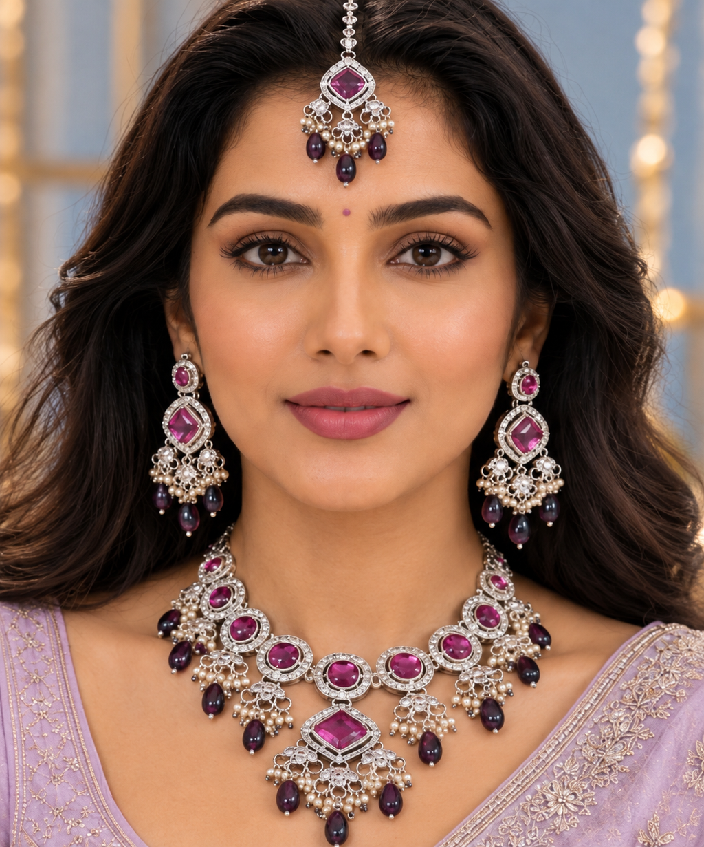 Bollywood désigner mariage parure violet et rose 3 pièces
