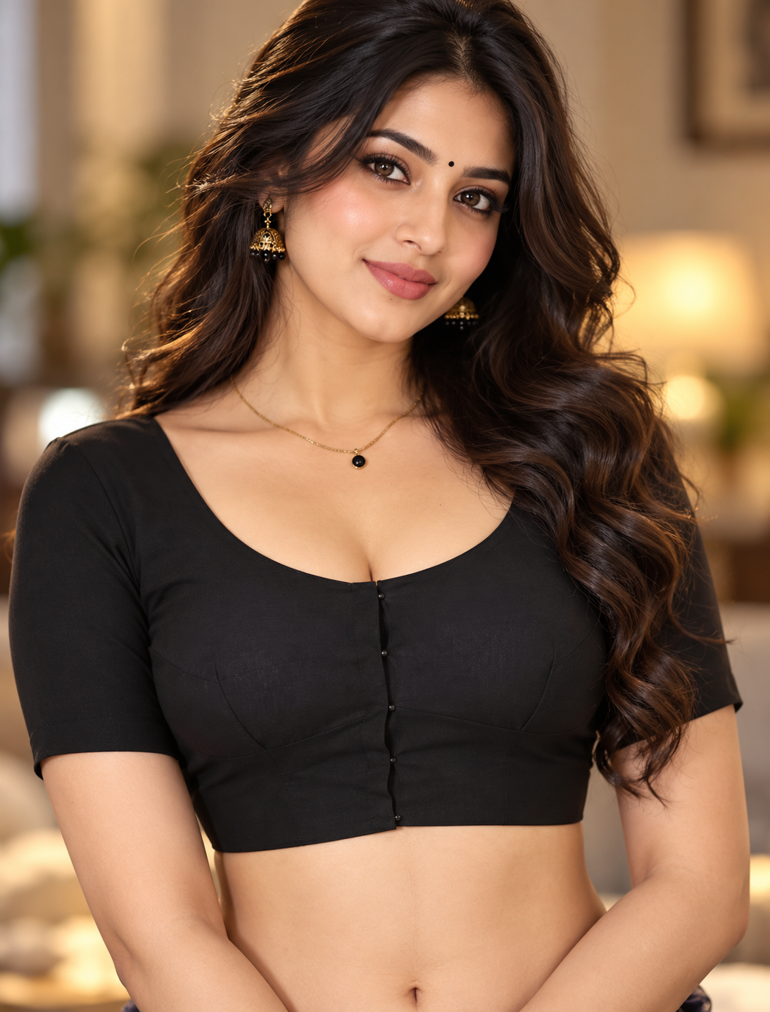 Indian sari blouse noir coton taille 40 Main image