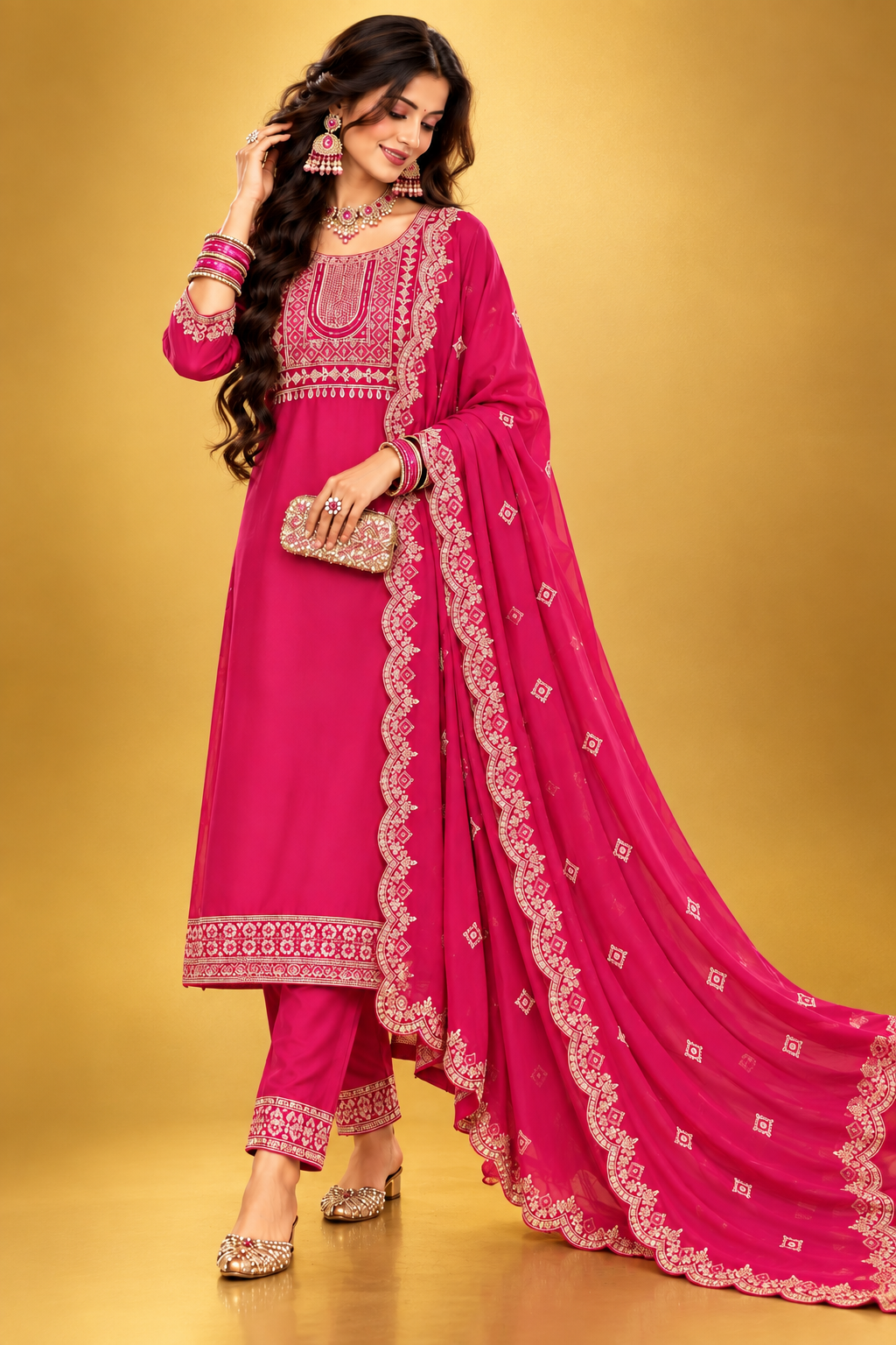 Bollywood désigner mariage salwar kameez rose rayonne taille L Image principale du produit