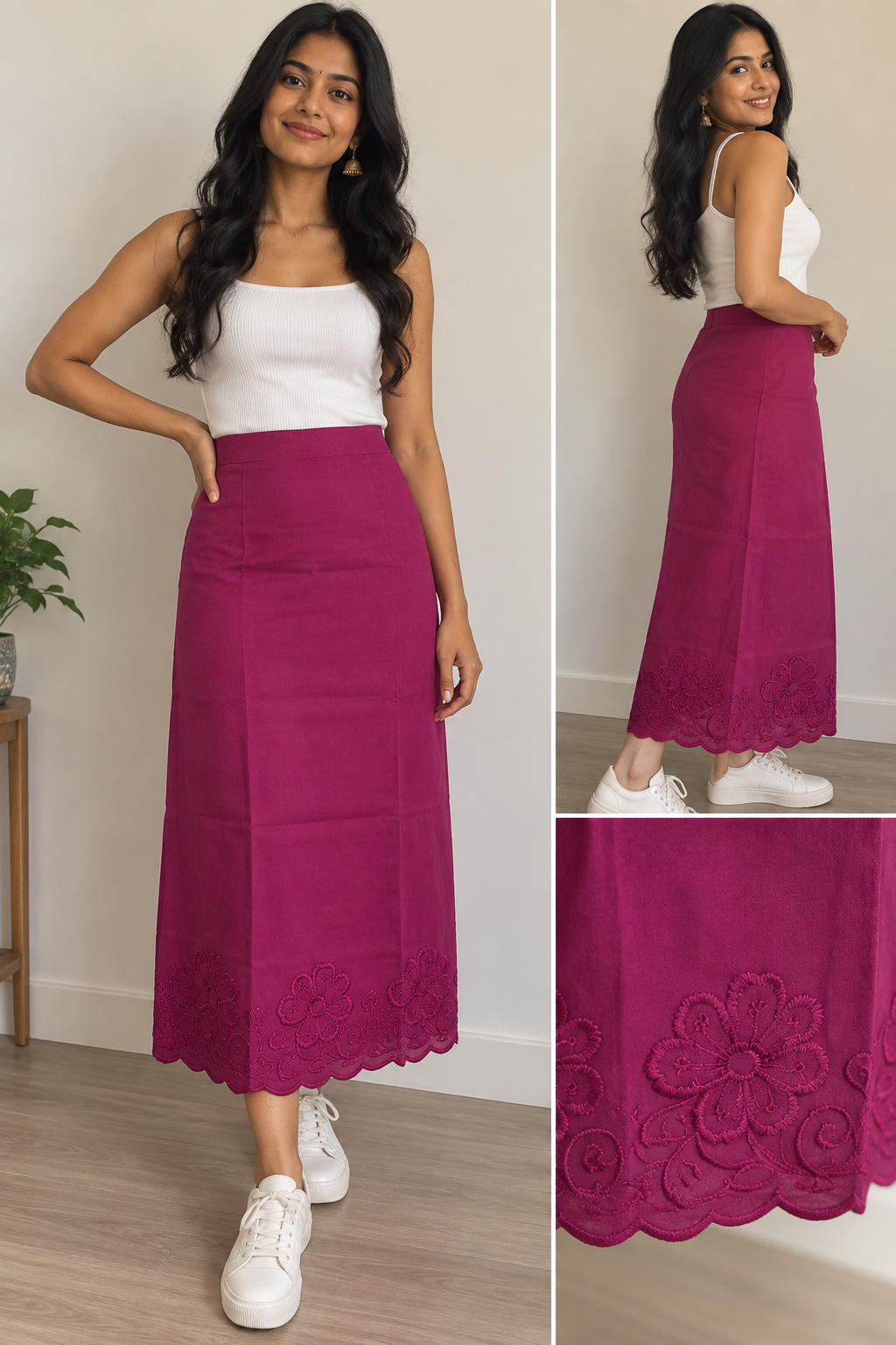 Bollywood sari jupon rose violet brodé taille 34/44