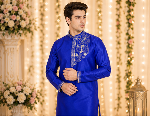 Indian kurta homme bleu et doré taille XL