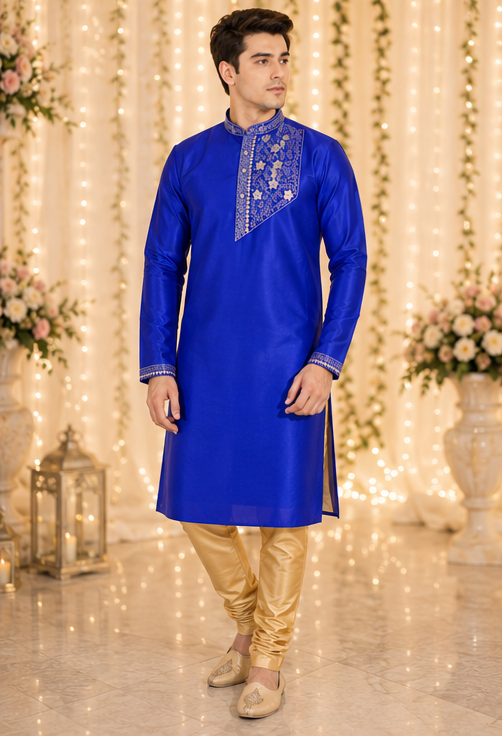 Indian kurta homme bleu et doré taille XL