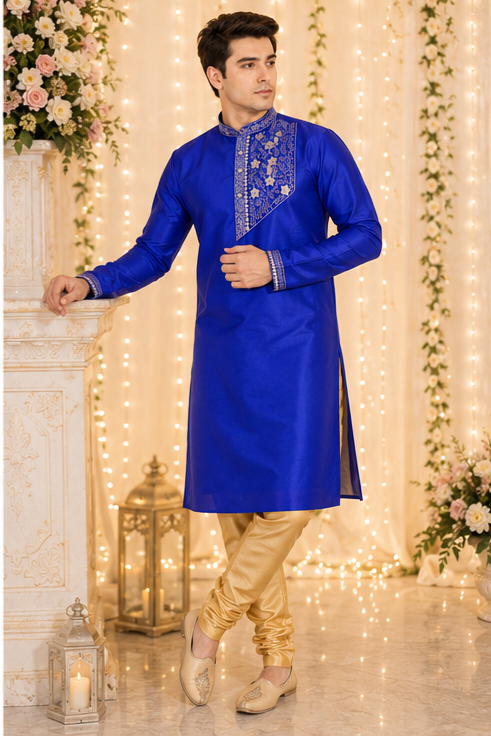 Indian kurta homme bleu et doré taille XL