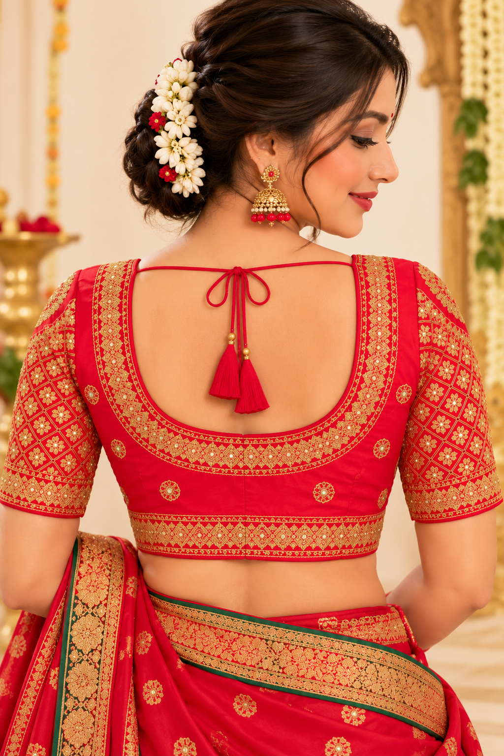Indian désigner sari blouse rouge et doré taille 40