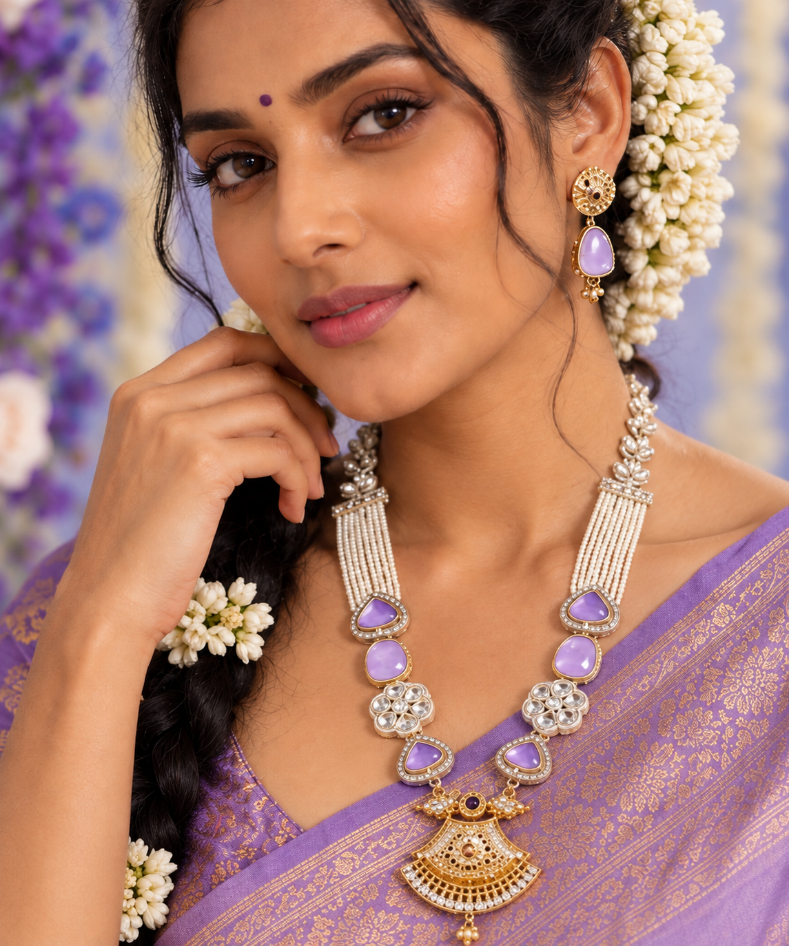 Bollywood désigner mariage parure 2 pièces  blanc et violet Image principale du produit