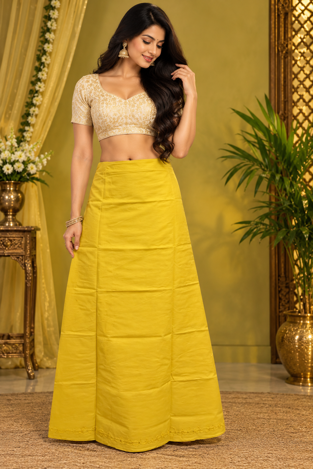Bollywood désigner sari jupon jaune taille 34/44 coton