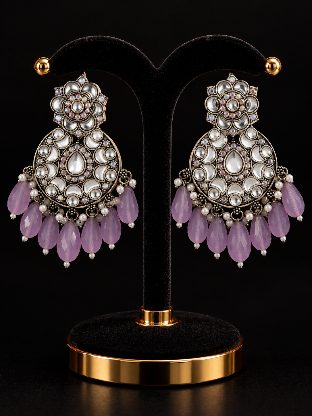 Bollywood style silver and purple earrings Secondary image