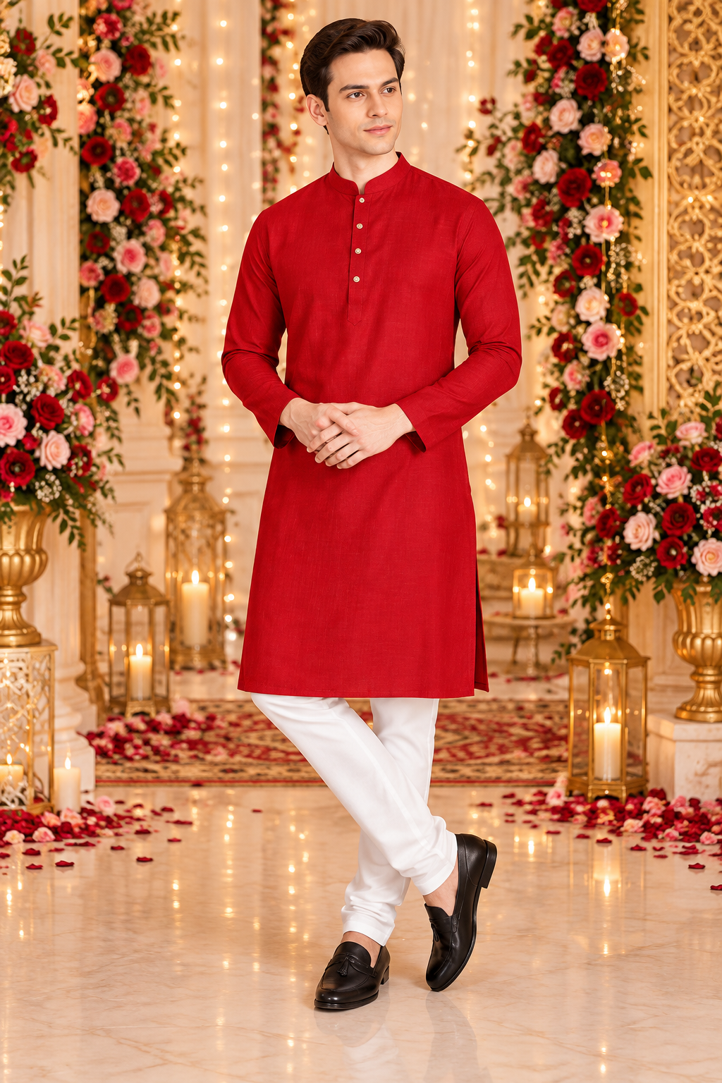 Indian kurta homme rouge et blanc taille XL