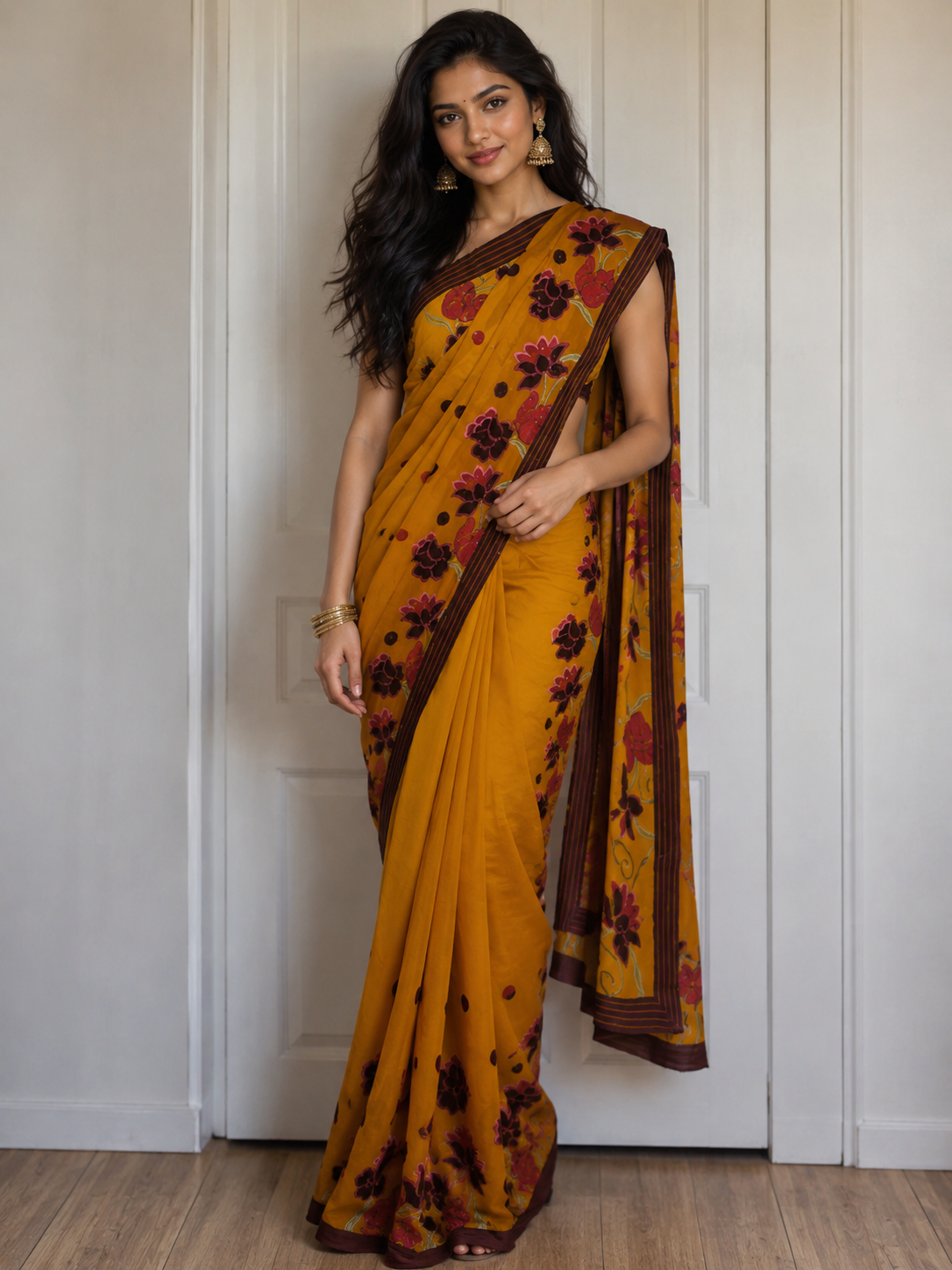 Bollywood désigner sari orange brodé sans blouse Image principale du produit