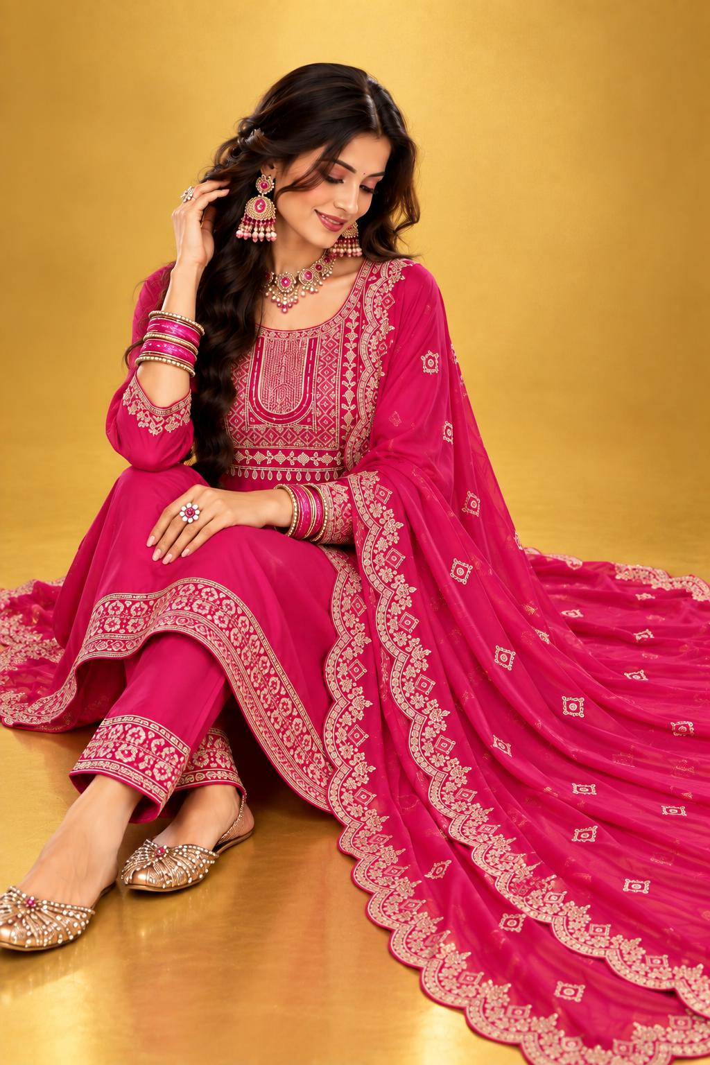 Bollywood désigner mariage salwar kameez rose rayonne taille L